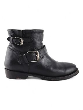 ASH Women's Trick Black Leather Biker Double Strap Buckle Ankle Boot 37